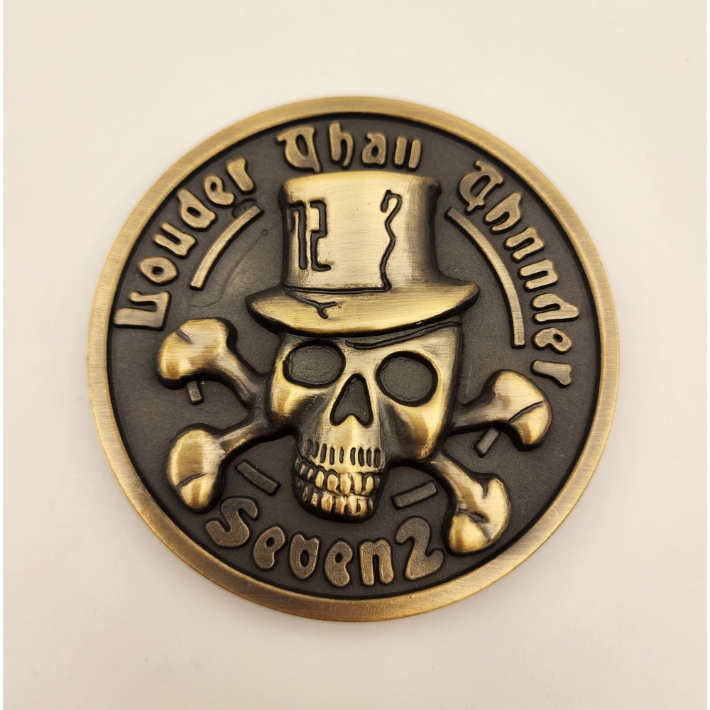 Louder Than Thunder Seven 2 Skull Head Hat Crossbones Gothic Punk Belt Buckle